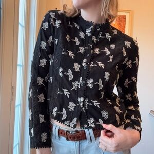 Black and White Floral Blouse
